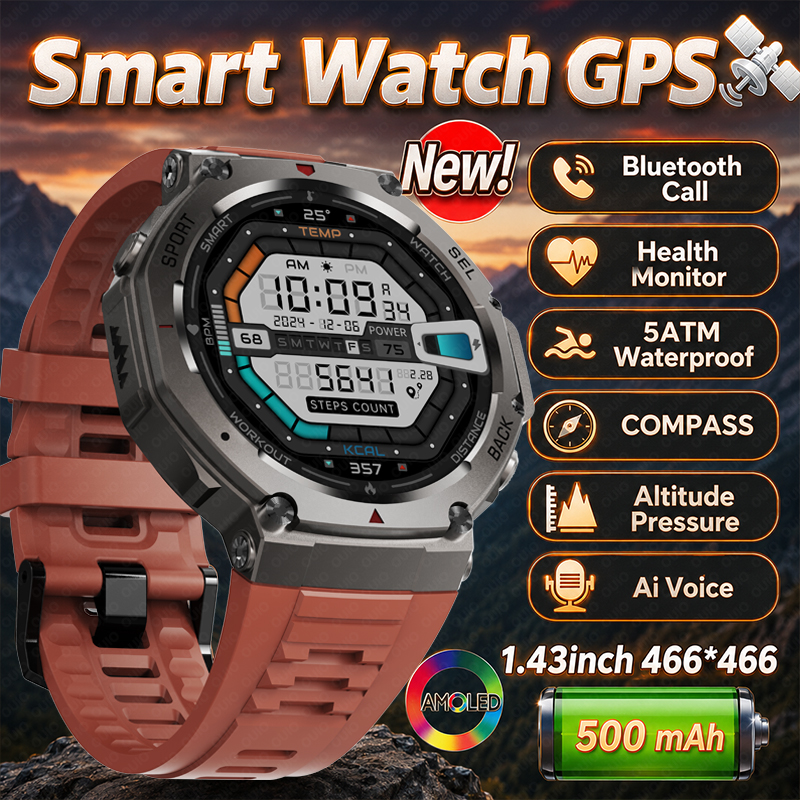 Smartwatch Professional Watches For Men - 2026 New Military DM58 GPS Smart