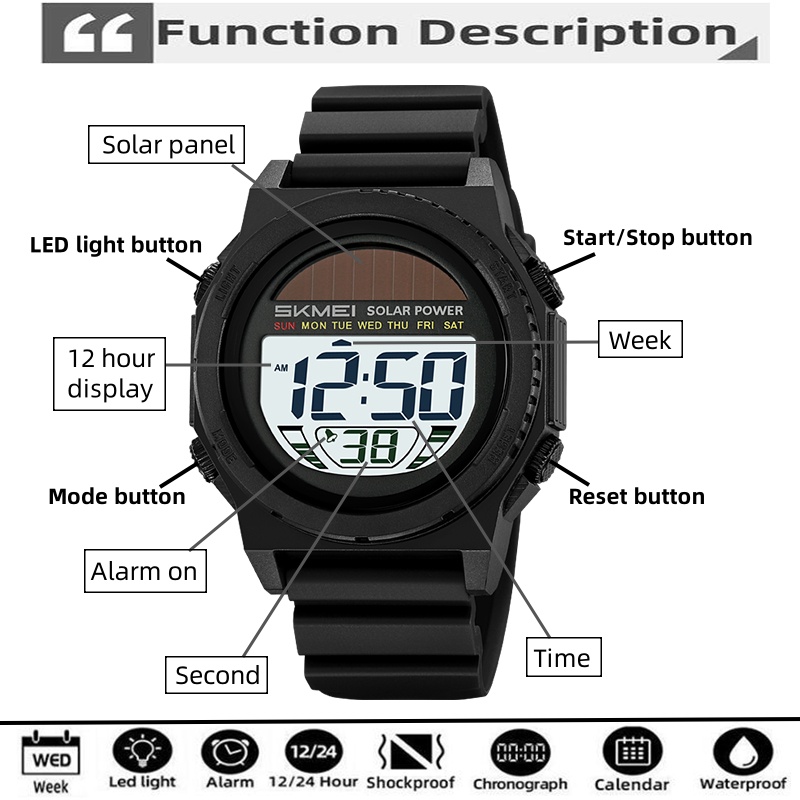 Skmei Solar Energy Digital Wat - Tide Watch Surf avaliação e preço