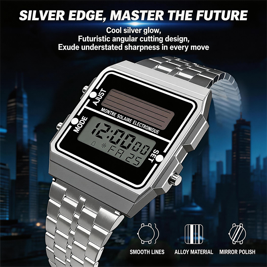 Retro Silver Metal Square Sola - Tide Watch Surf avaliação e preço