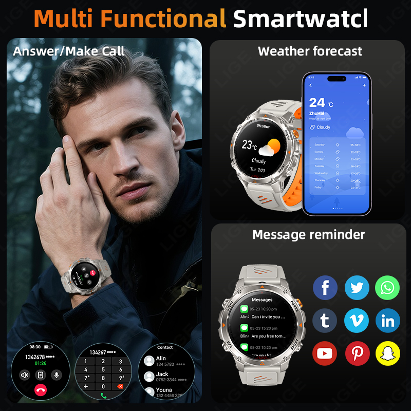 LIGE Rugged GPS Track Smart Wa - Smartwatch I Watches avaliação e preço