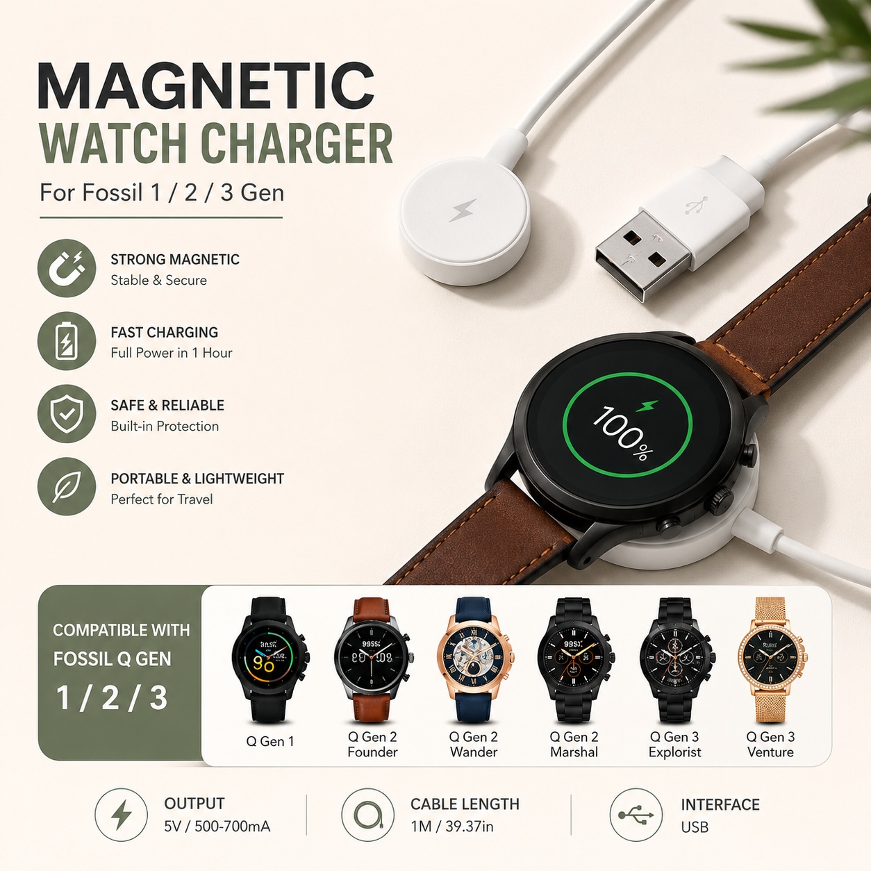 USB Watch Charger Adapter Smar - Fossil Watches Smartwatch Charger avaliação e preço